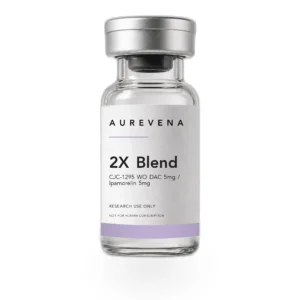 2X Blend CJC-1295-WO-DAC 5mg / Ipamorelin 5mg research peptide vial from Aurevena, for laboratory research use only