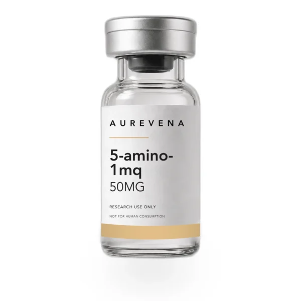 5-amino-1mq 50mg research peptide vial from Aurevena, for laboratory research use only