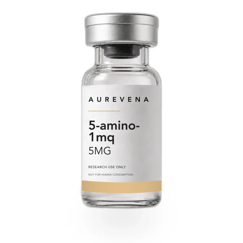 5-amino-1mq 5mg research peptide vial from Aurevena, for laboratory research use only