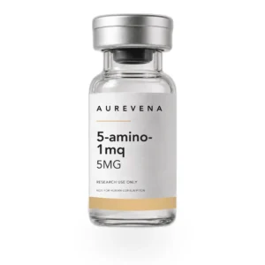 5-amino-1mq 5mg research peptide vial from Aurevena, for laboratory research use only