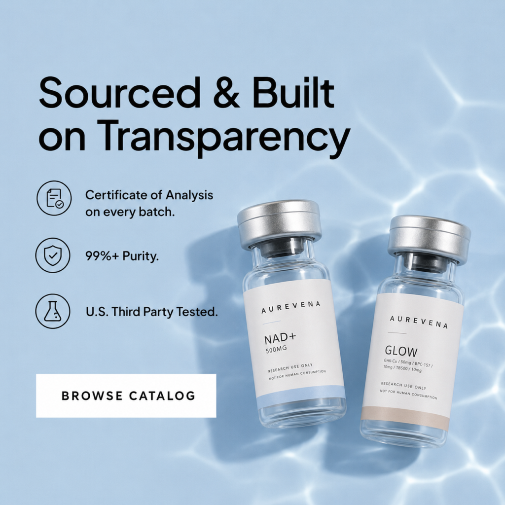 Aurevena ethically sourced research peptides badge