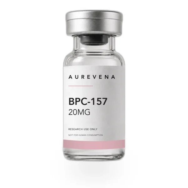 BPC-157 20mg research peptide vial from Aurevena, for laboratory research use only