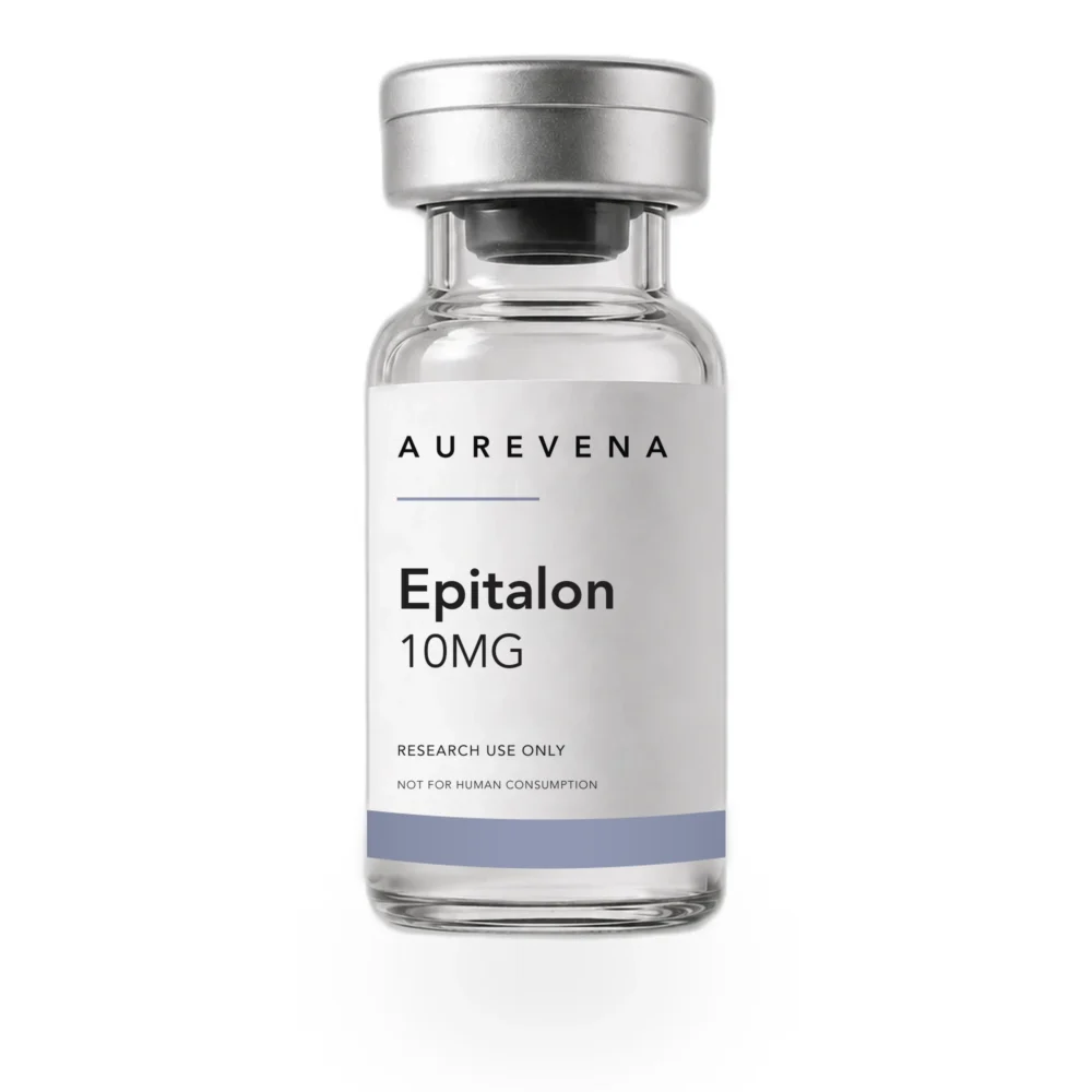 Epitalon 10mg research peptide vial from Aurevena, for laboratory research use only