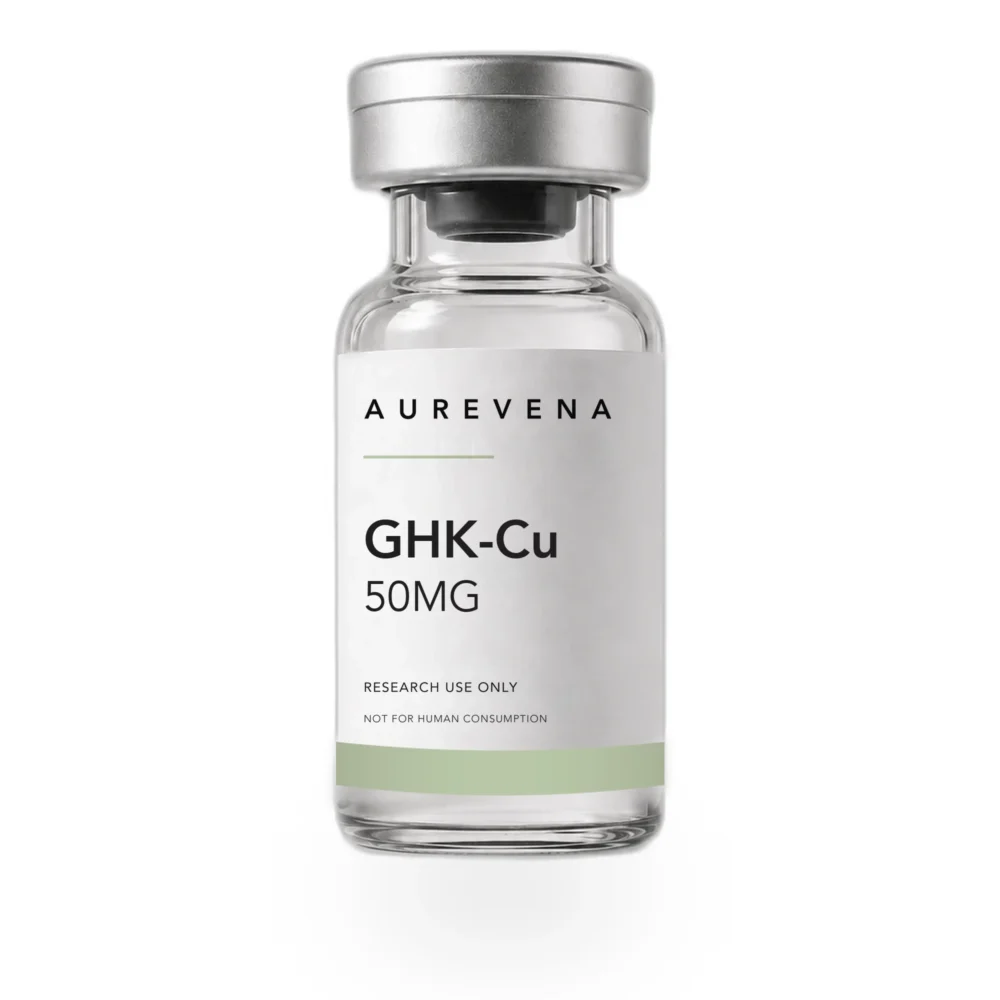 GHK-Cu 50mg research peptide vial from Aurevena, for laboratory research use only