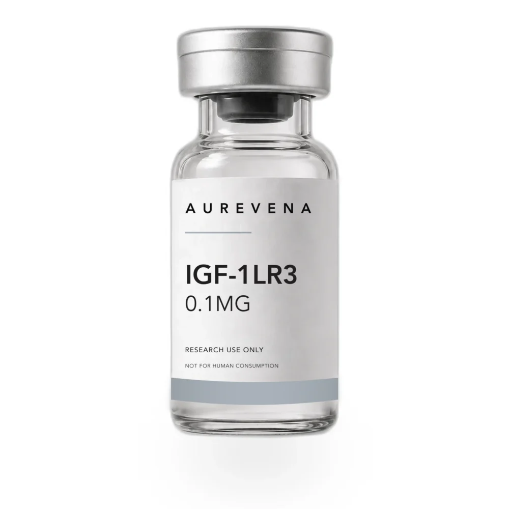 IGF-1LR3 0.1mg research peptide vial from Aurevena, for laboratory research use only