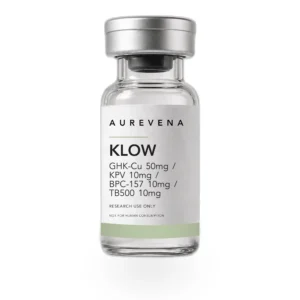KLOW GHK-Cu 50mg / KPV 10mg / BPC-157 10mg / TB500 10mg research peptide vial from Aurevena, for laboratory research use only