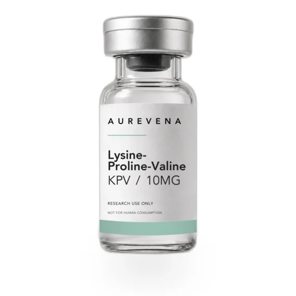 Lysine-Proline-Valine KPV 10mg research peptide vial from Aurevena, for laboratory research use only