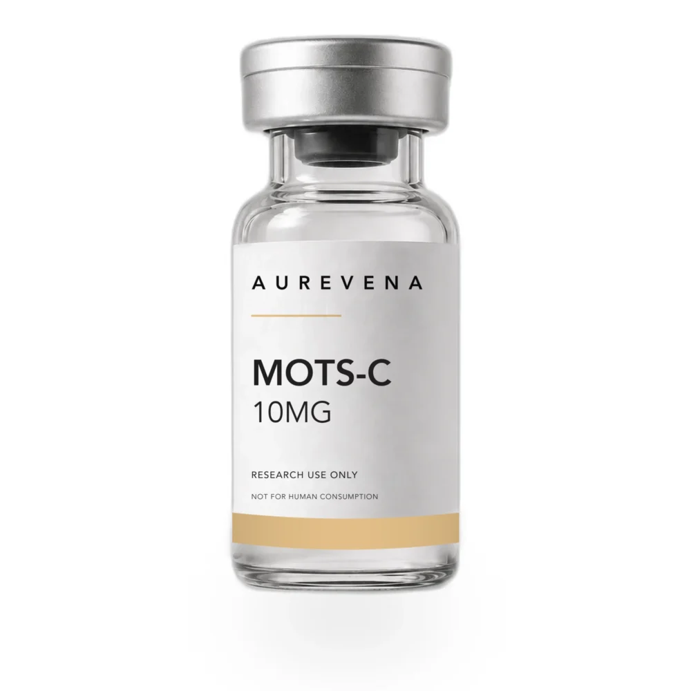 MOTS-C 10mg research peptide vial from Aurevena, for laboratory research use only