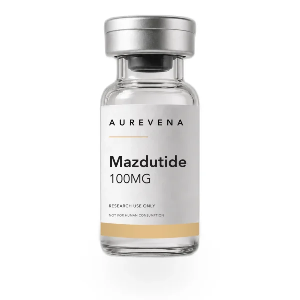 Mazdutide 100mg research peptide vial from Aurevena, for laboratory research use only