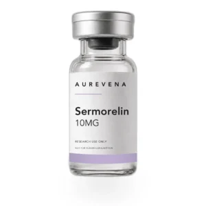 Sermorelin 10mg research peptide vial from Aurevena, for laboratory research use only