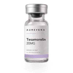 Tesamorelin 20mg research peptide vial from Aurevena, for laboratory research use only