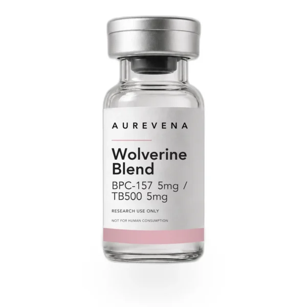 Wolverine Blend BPC-157 5mg / TB500 5mg research peptide vial from Aurevena, for laboratory research use only